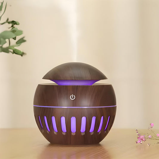 Wood Grain Round Humidifier With LED Light