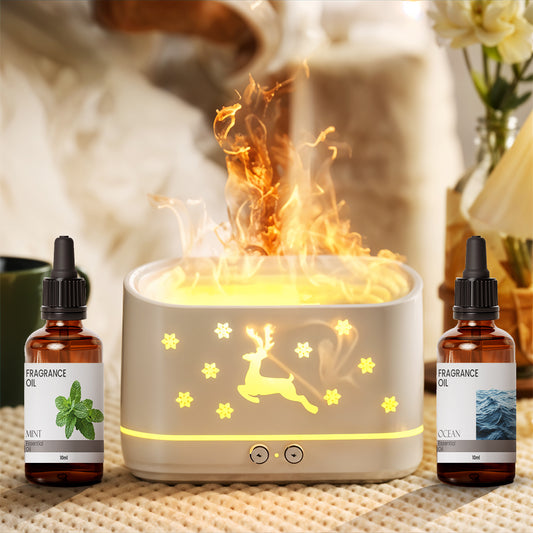 300ML Sika Deer Aromatherapy Diffuser with Flame Lamp & Aroma Air Humidifier